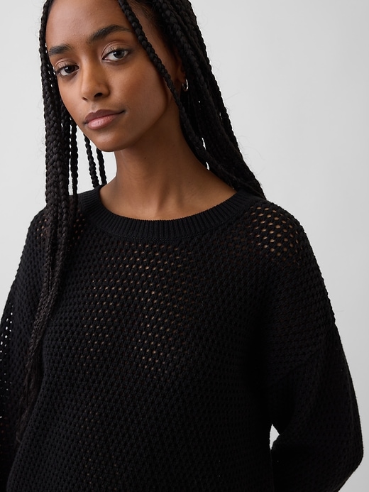 Image number 4 showing, 100% Cotton Crochet Relaxed Sweater