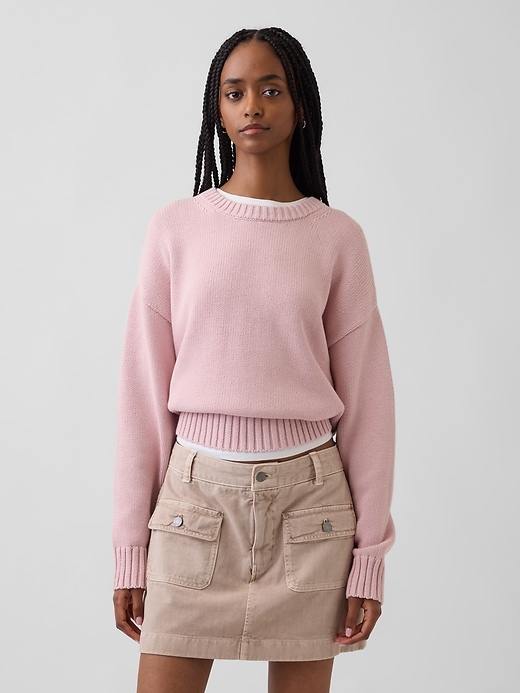 Image number 1 showing, 100% Cotton Oversized Crop Sweater