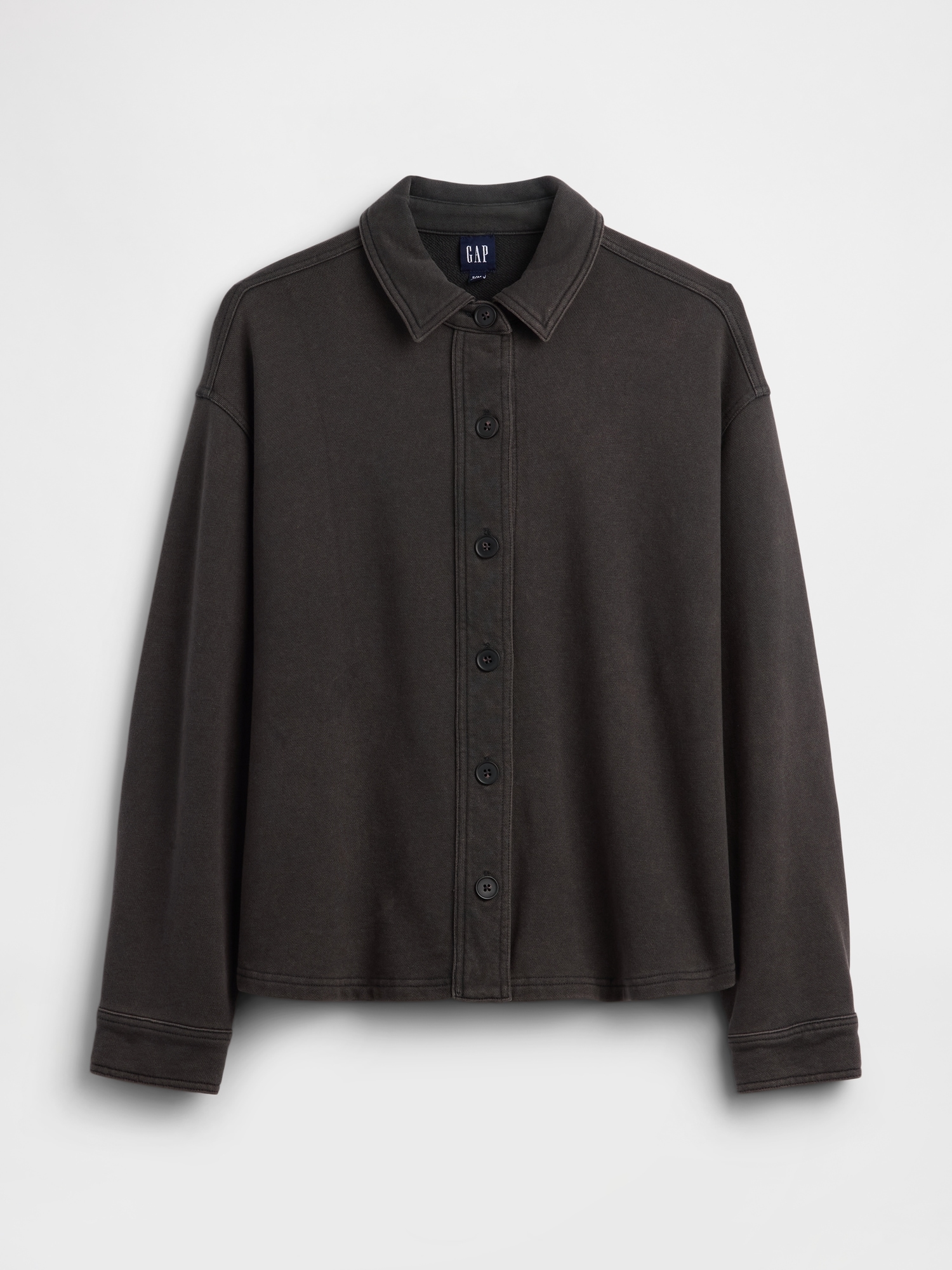 French Terry Oversized Button-Front Shirt