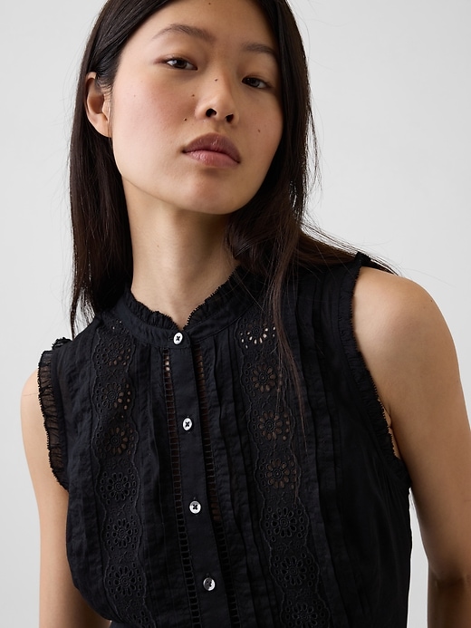 Image number 4 showing, Lace-Trim Tiered Midi Shirtdress