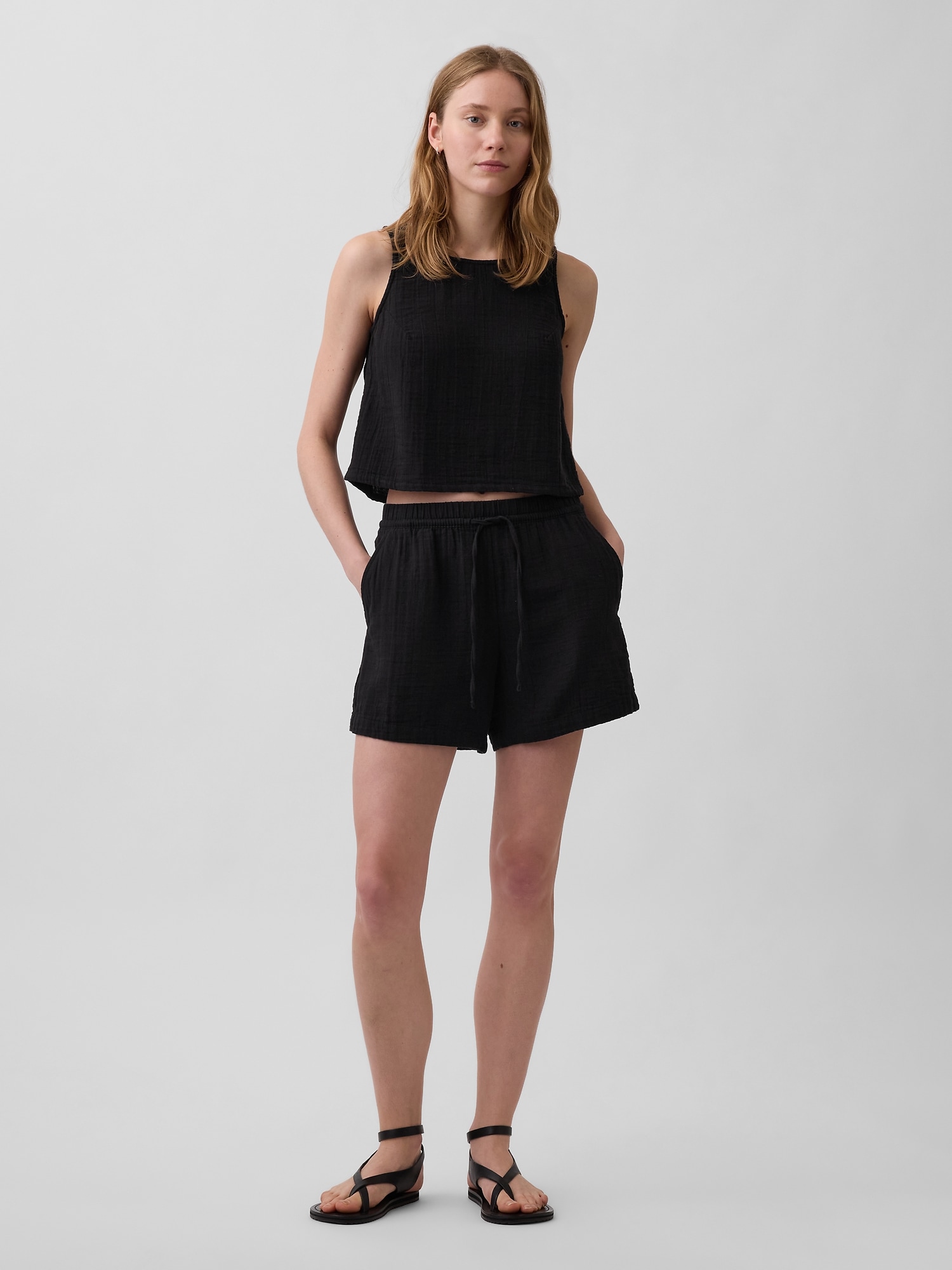 SHORT CONFORT EN GAZE DE COTON À TAILLE MI-HAUTE DE 10 CM