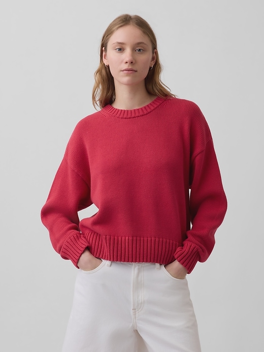 Image number 1 showing, 100% Cotton Oversized Crop Sweater