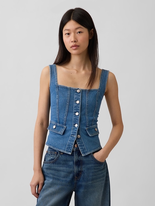 L'image numéro 1 présente Haut de style corset à poche en denim