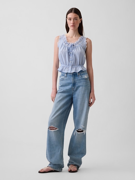 Image number 2 showing, Eyelet Tie-Front Crop Peplum Top