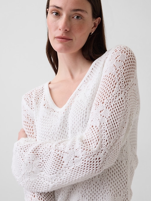 L'image numéro 4 présente Robe-chandail courte en tricot pointelle