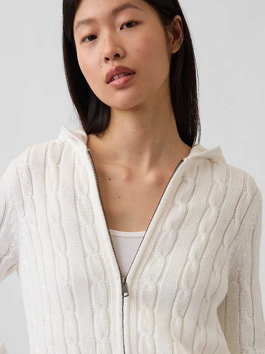 Image number 4 showing, 100% Cotton Cable-Knit Zip Cardigan