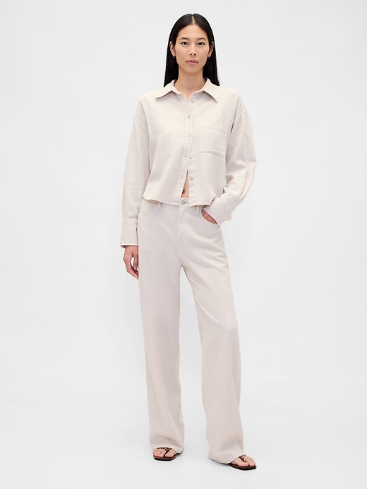 Image number 1 showing, Linen-Cotton Wide-Leg Pants