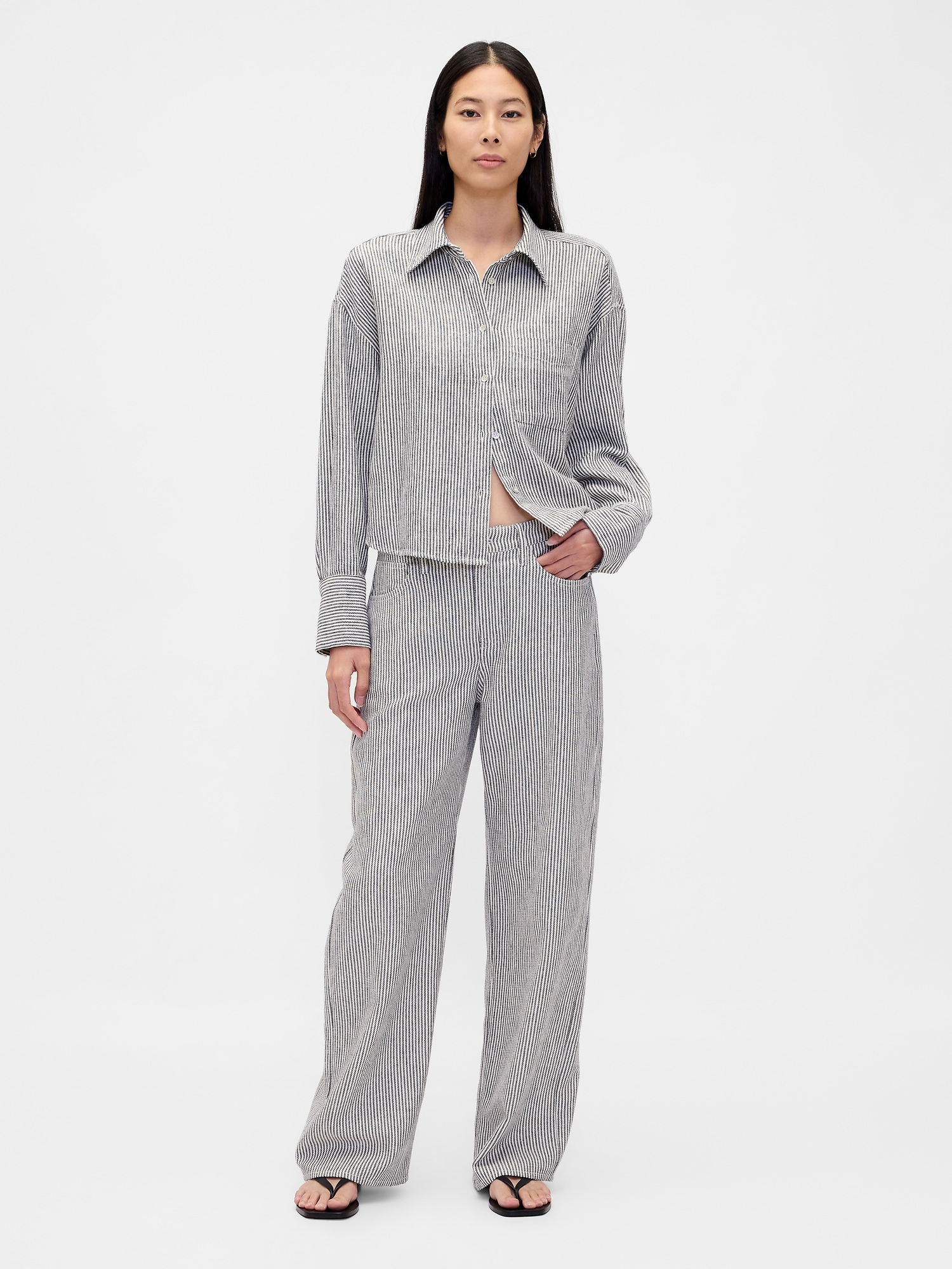 PANTALON JAMBE LARGE EN COTON ET EN LIN