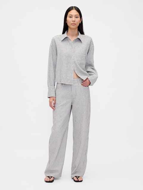 Linen-Cotton Wide-Leg Pants