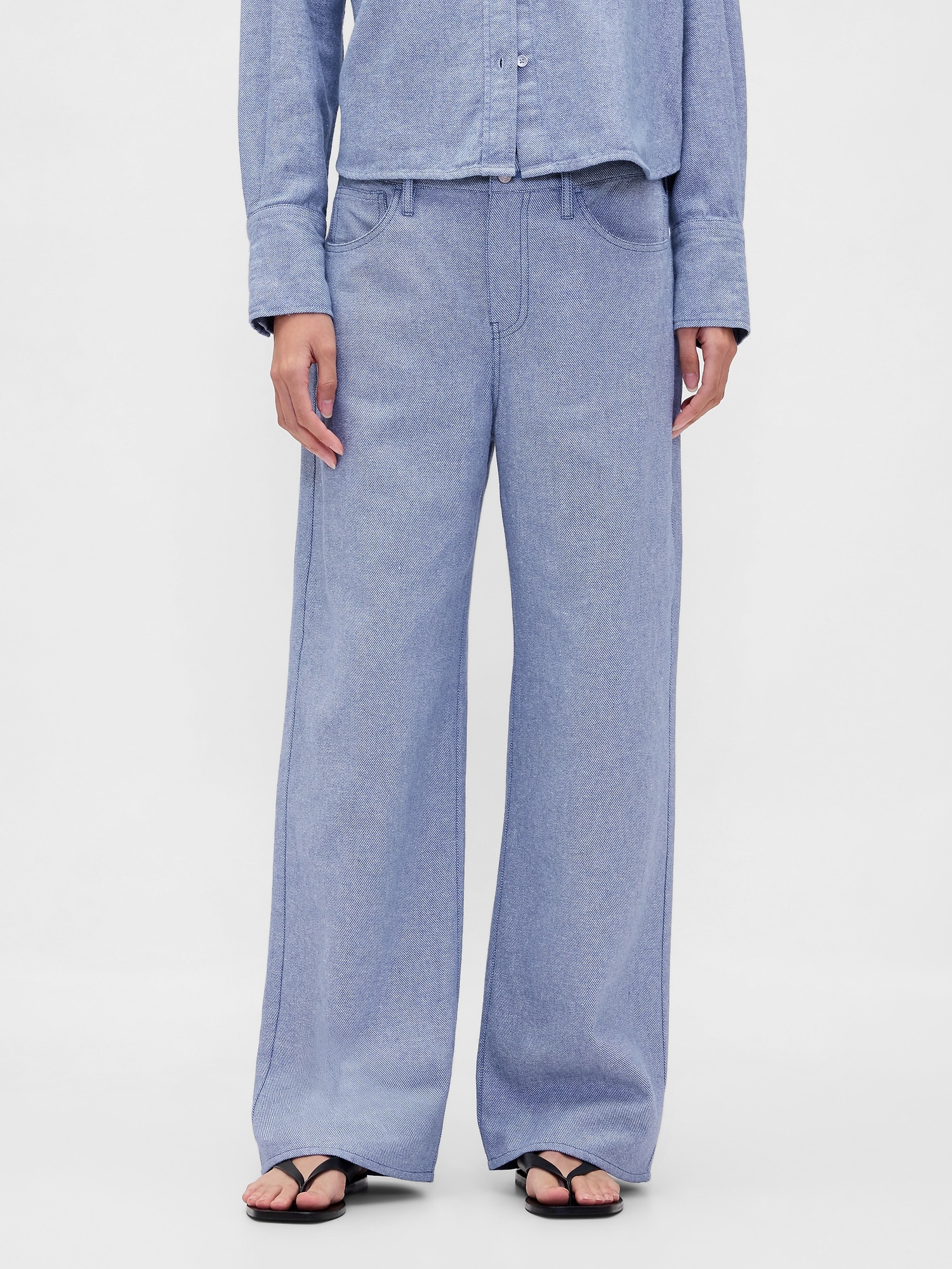 Linen-Cotton Wide-Leg Pants