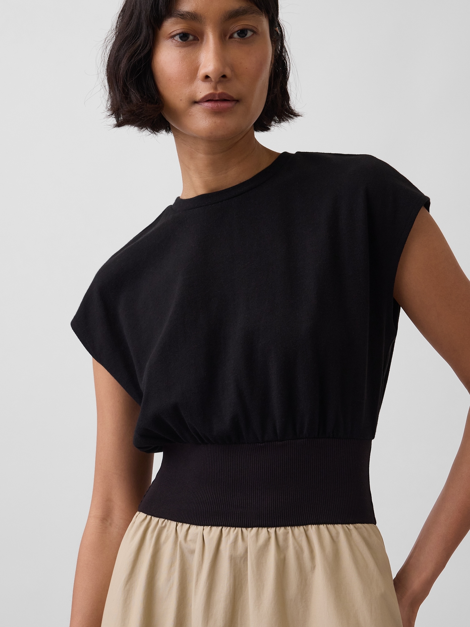 Mixed Media Drop-Waist Midi Dress