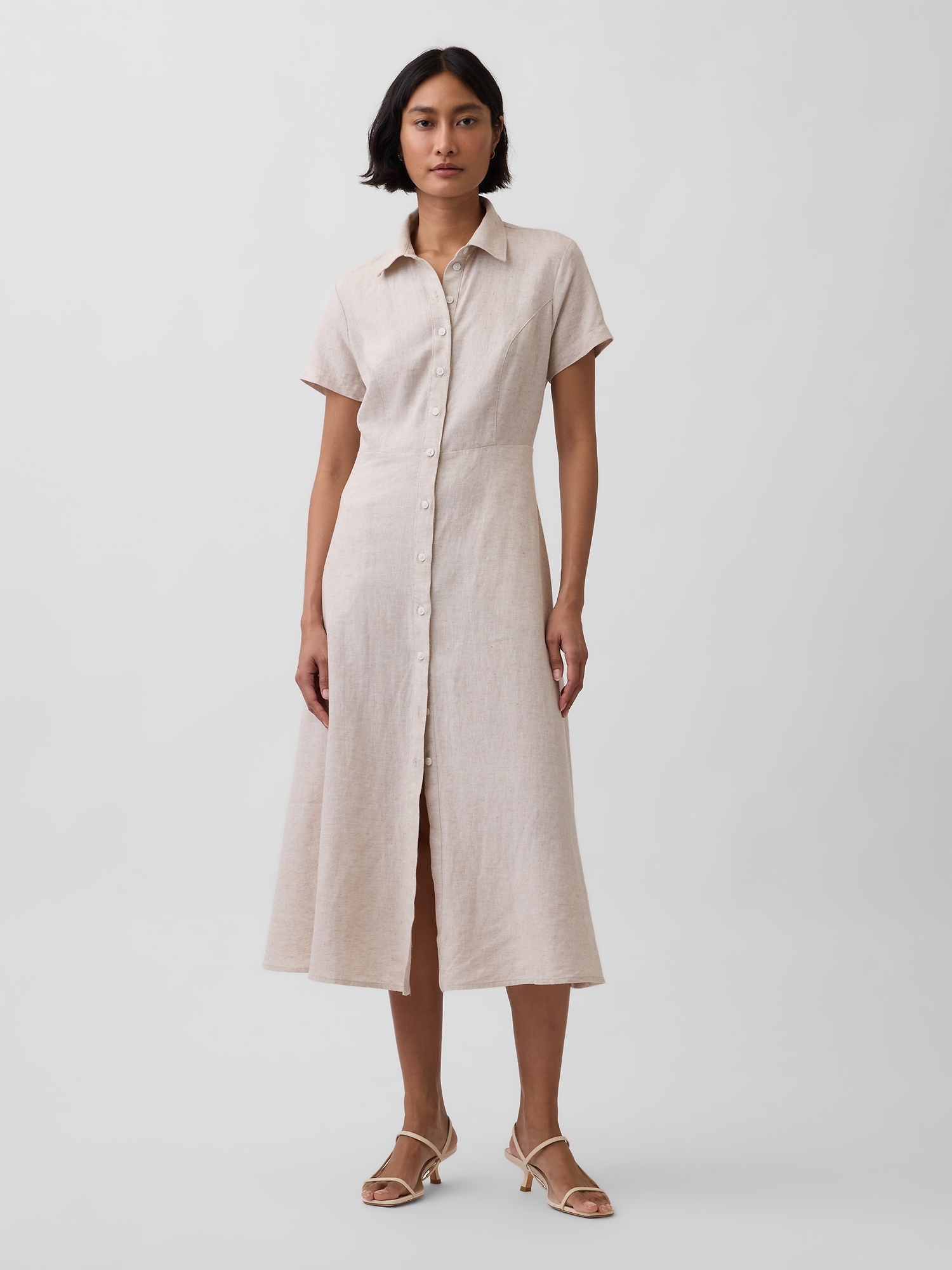 ROBE-CHEMISIER MI-LONGUE EN MÉLANGE DE LIN