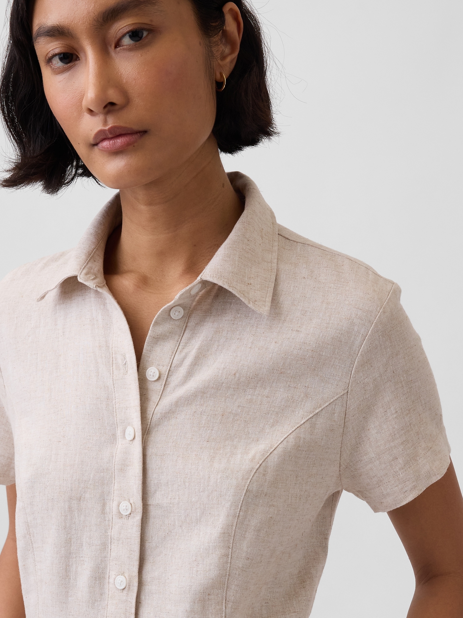 Linen-Blend Midi Shirtdress