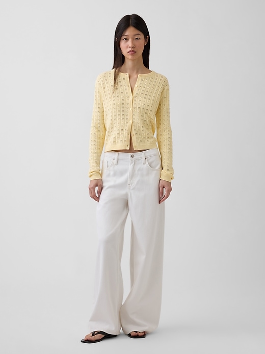 Image number 2 showing, 100% Cotton Pointelle Crop Cardigan