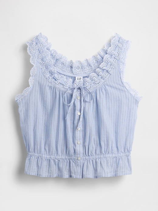 Image number 5 showing, Eyelet Tie-Front Crop Peplum Top