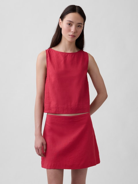 Linen-Blend Crop Shell Tank Top