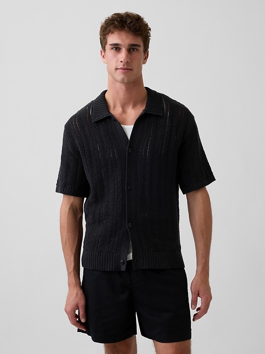 Image number 1 showing, Herringbone Crochet Sweater Shirt