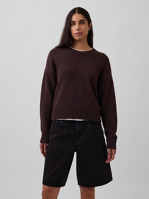 Image number 1 showing, 100% Cotton Oversized Crop Sweater