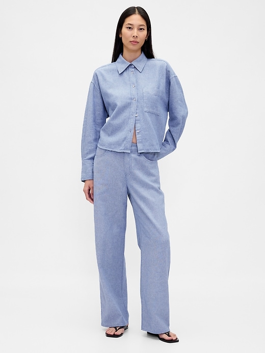 Image number 1 showing, Linen-Cotton Wide-Leg Pants