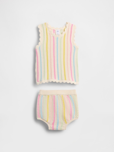 Baby Crochet Stripe Tank Outfit Set