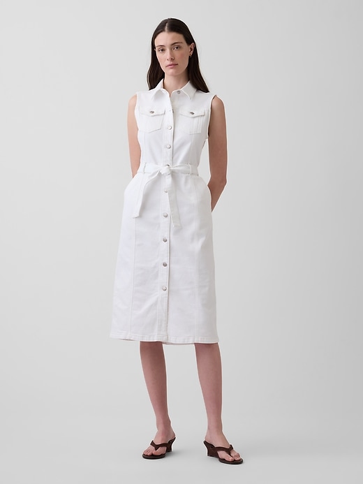 Image number 1 showing, Denim Tie-Belt Midi Dress