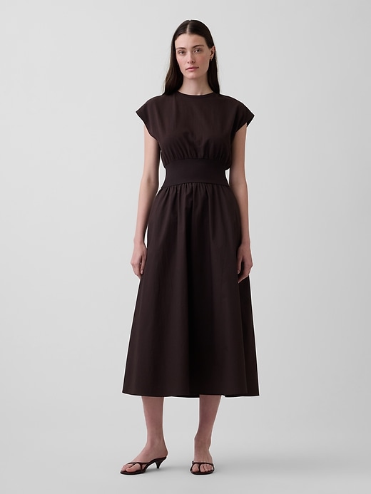 Image number 1 showing, Mixed Media Drop-Waist Midi Dress