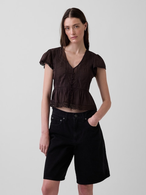 Lace Voile Peplum Crop Top
