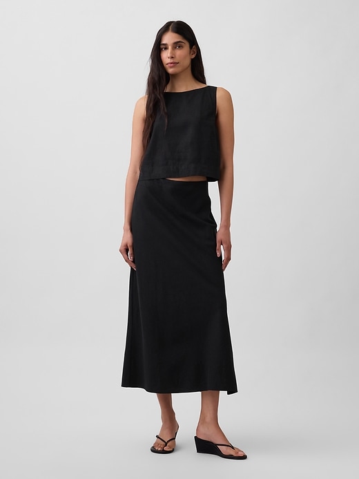 Image number 1 showing, Linen-Blend Maxi Slip Skirt