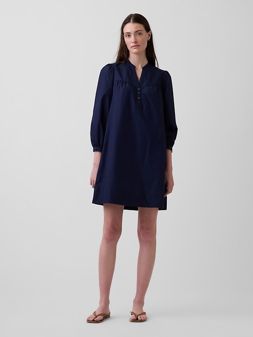 Image number 1 showing, Poplin Henley Mini Dress