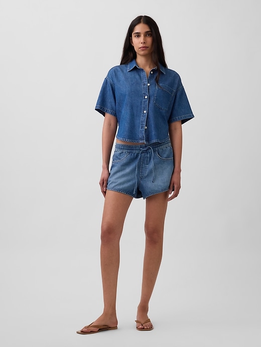 Image number 1 showing, Mid Rise UltraSoft Denim Easy Dolphin Shorts