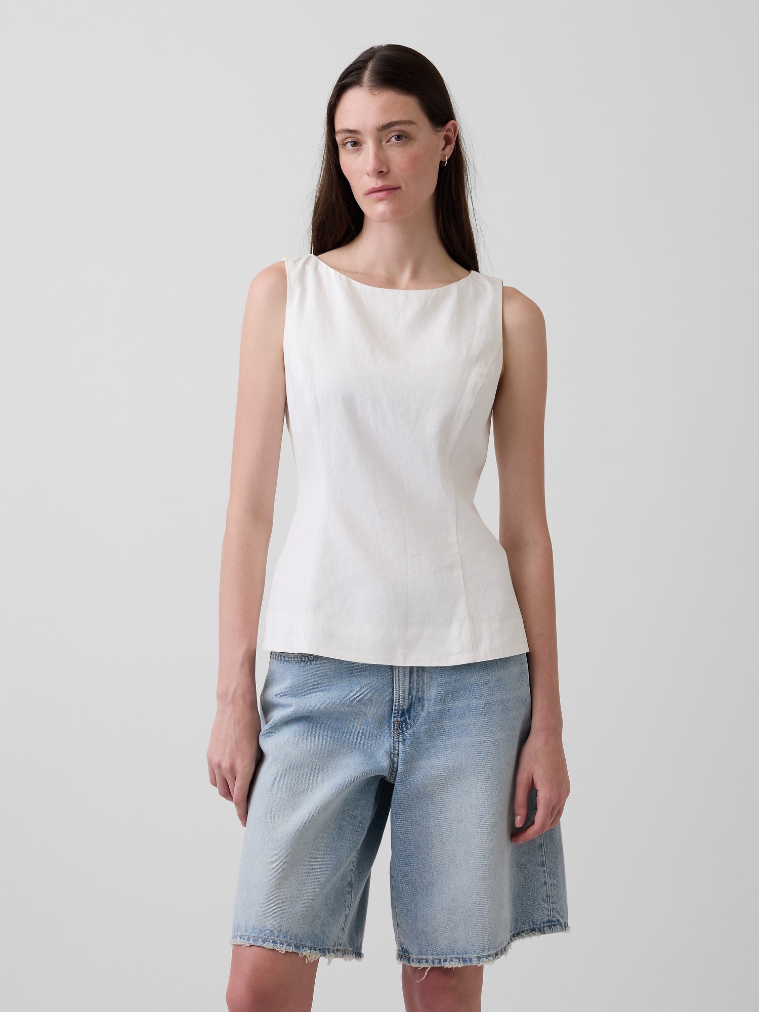 Linen-Blend Boatneck Top