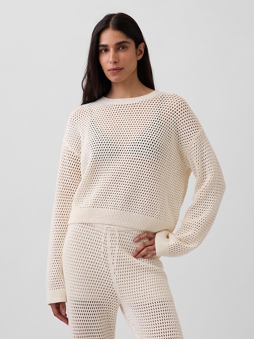 Image number 1 showing, 100% Cotton Crochet Relaxed Sweater