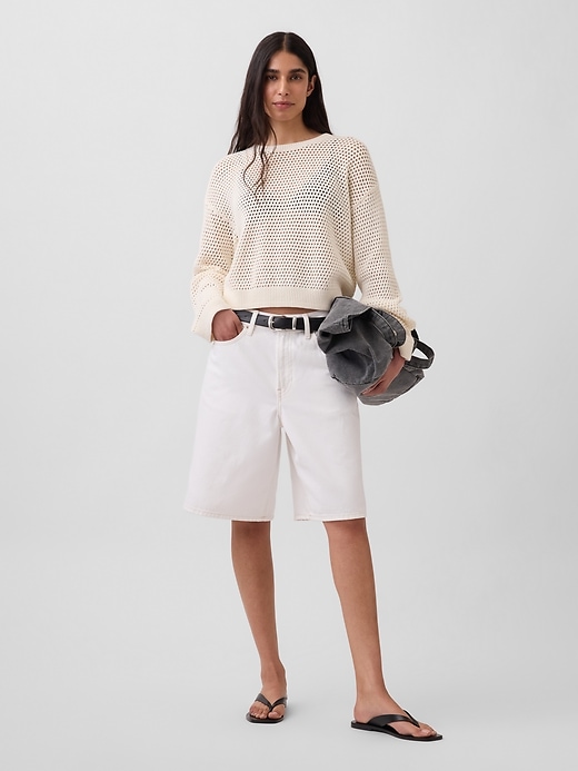 Image number 2 showing, 100% Cotton Crochet Relaxed Sweater