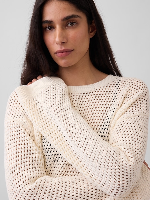 Image number 4 showing, 100% Cotton Crochet Relaxed Sweater