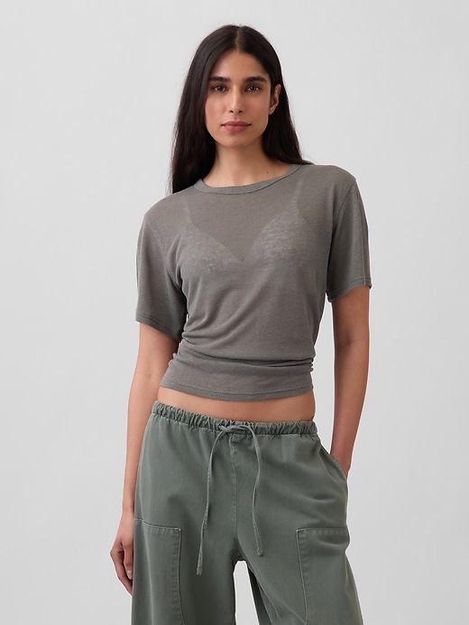 Image number 1 showing, Linen-Blend Relaxed T-Shirt