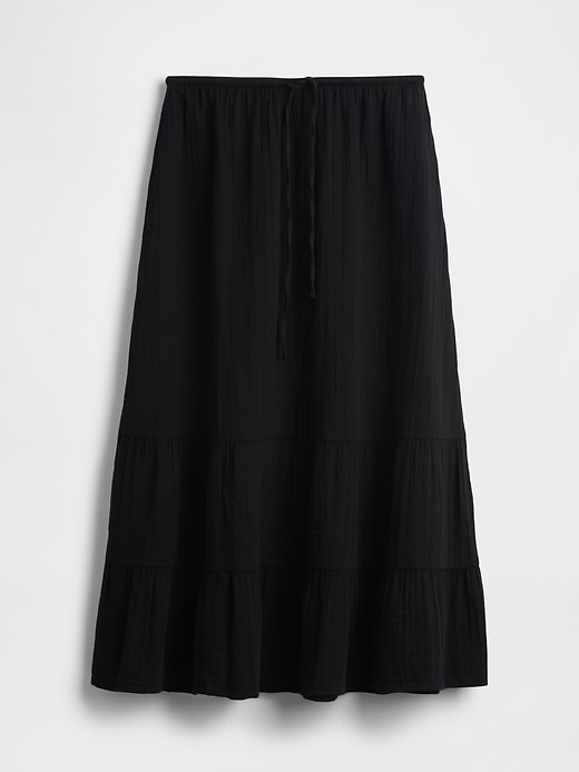 Image number 5 showing, High Rise Cotton Gauze Easy Tiered Maxi Skirt