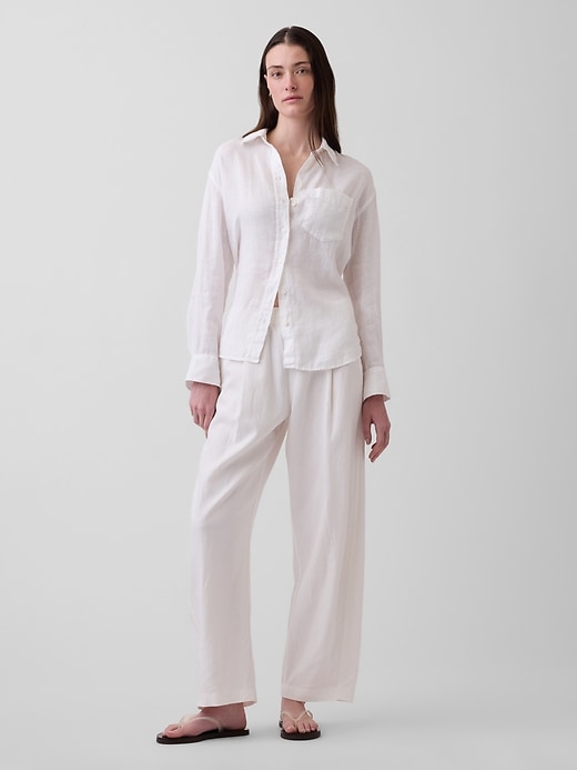 Image number 1 showing, Linen-Blend Easy Barrel Pants