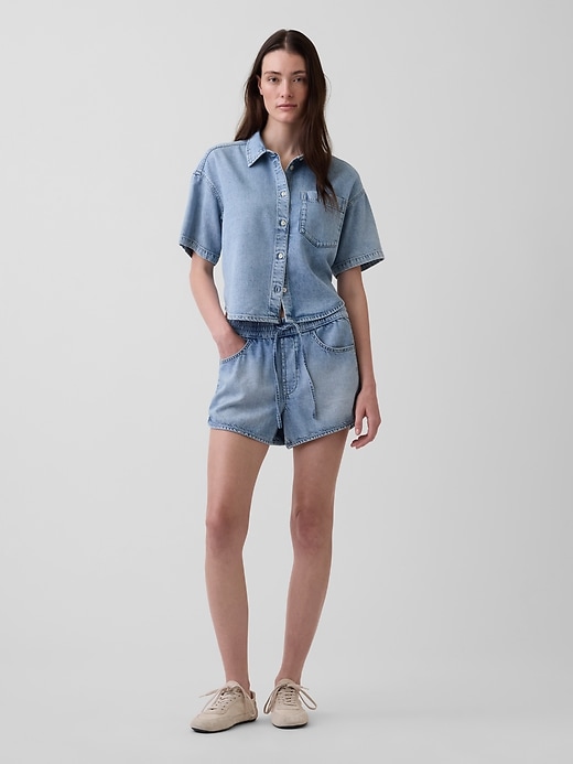 Image number 1 showing, Mid Rise UltraSoft Denim Easy Dolphin Shorts