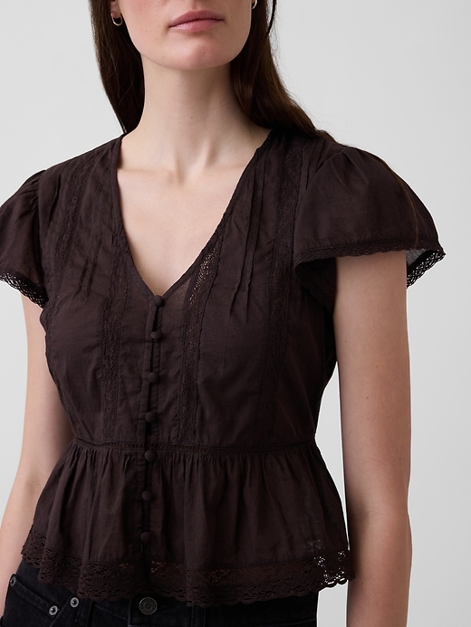 Image number 4 showing, Lace Voile Peplum Crop Top