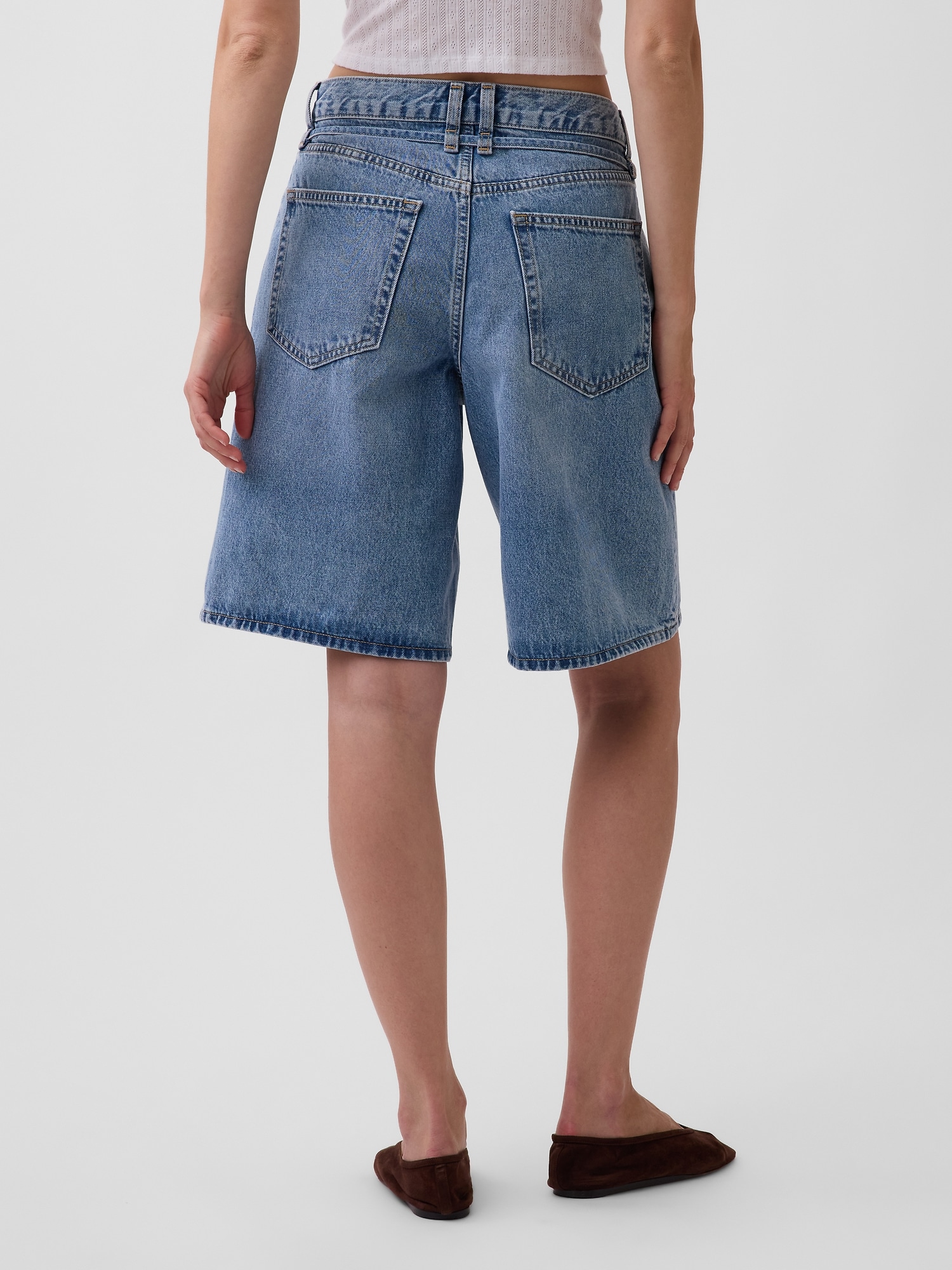 11" Mid Rise Micro Belt Longline Denim Shorts