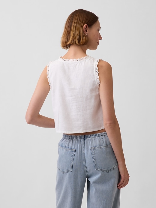 Image number 3 showing, Linen-Blend Embroidered Crop Shell Tank Top