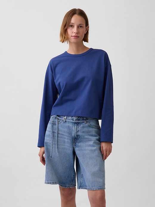 Image number 1 showing, Knit Oversized Crop T-Shirt