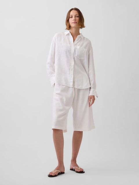 Linen-Blend Relaxed Easy Culotte Pants