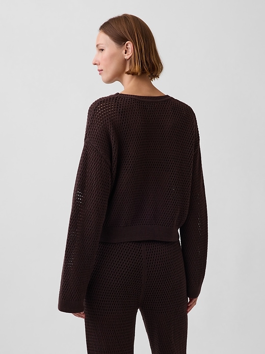 Image number 3 showing, 100% Cotton Crochet Relaxed Sweater