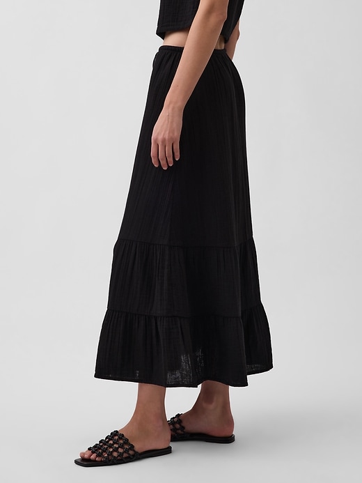 Image number 3 showing, High Rise Cotton Gauze Easy Tiered Maxi Skirt