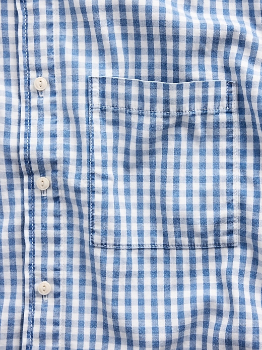 L'image numéro 4 présente Chemise décontractée en denim à ourlet droit à imprimé guingan