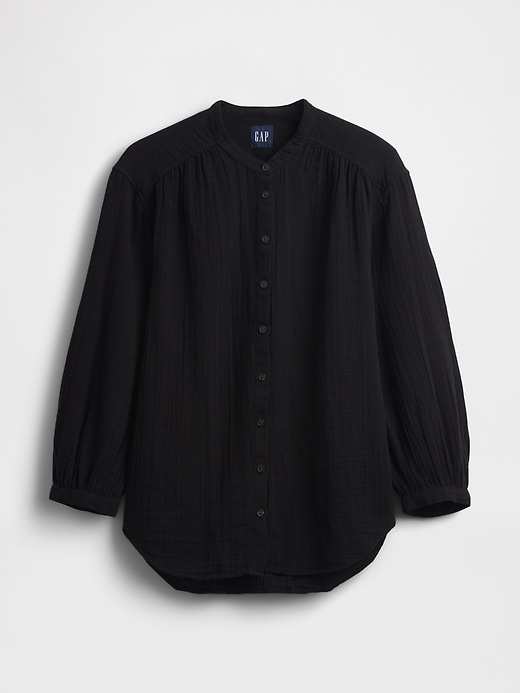 L'image numéro 5 présente Chemisier surdimensionné sans col en gaze de coton