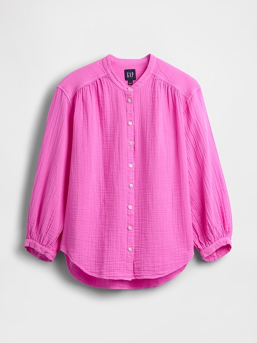 L'image numéro 5 présente Chemisier surdimensionné sans col en gaze de coton