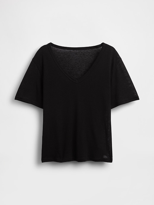 L'image numéro 5 présente T-shirt décontracté à encolure en V en mélange de lin