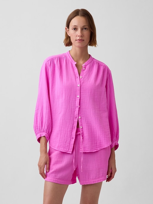 L'image numéro 1 présente Chemisier surdimensionné sans col en gaze de coton